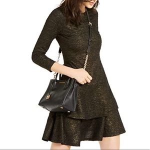 NWT. Michael Kors black glitter mini ruffled dress